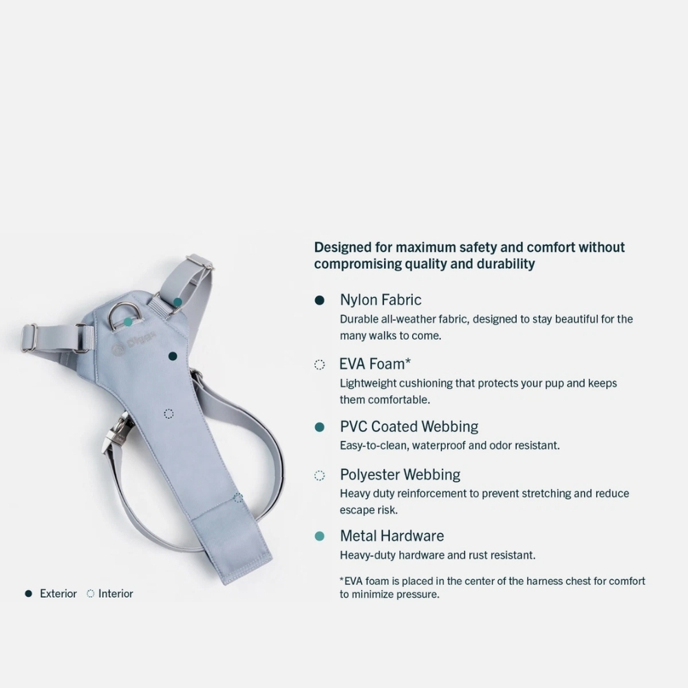 Gray Dog Harness with Metal Hardware